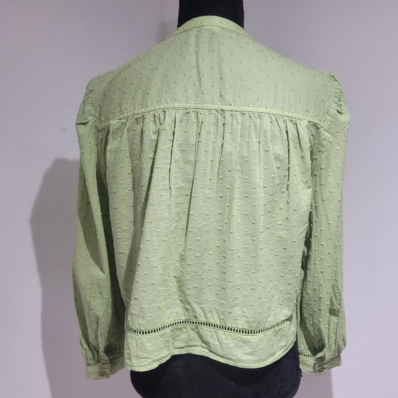 Old Navy Women's Swiss Dot Button-Down Long Sleeve Pintuck Top XS Green Bohemian - Picture 6 of 9